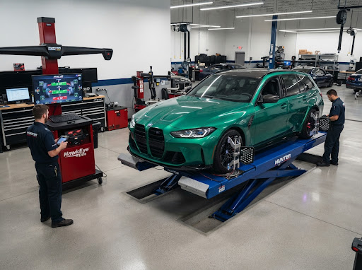 A vehicle on an alignment ramp